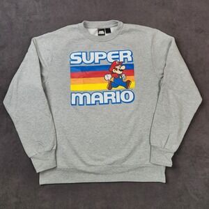 Nintendo Super Mario Sweatshirt Mens Large Gray Crewneck Graphic Print Pullover‎